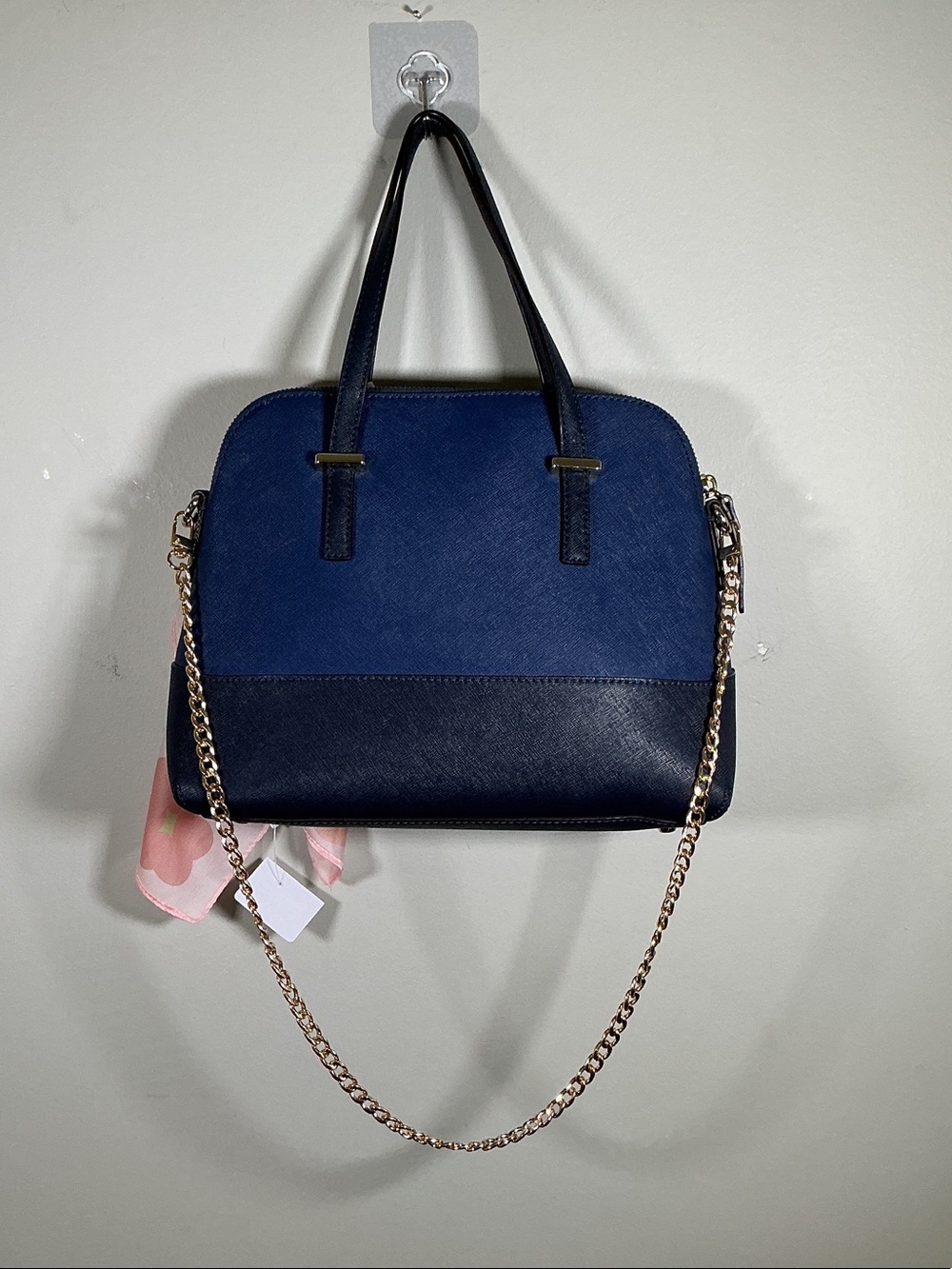 Kate Spade New York Blue Structured Satchel Crossbody Purse Gold Chain - Picture 3 of 8